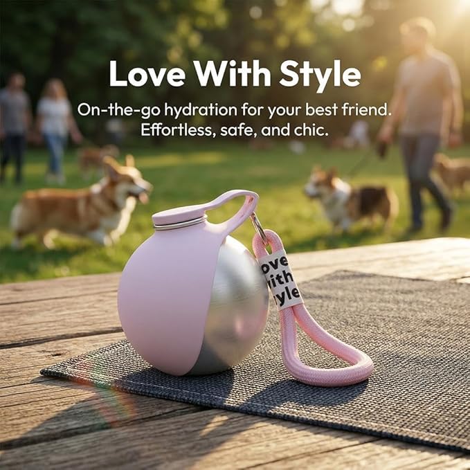 Foldable Pet Water Bottle for Travel,2-in-1 Portable Dog Water Bottle with Foldable Bowl,Leak-Proof 304 Stainless Steel Travel Hydration Station 10oz for Pets,Compact Feeder for Walking Camping Daily