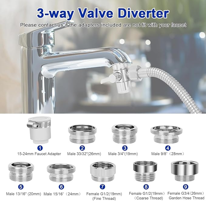 Bathtub Faucet Shower Head Sink with 79" Hose, Tub Faucet Sink Hose Sprayer Attachment Set (8 Adapters) for Bathroom Garden, ON/OFF 6 Modes High Pressure Handheld Shower Extension Kit, Removable