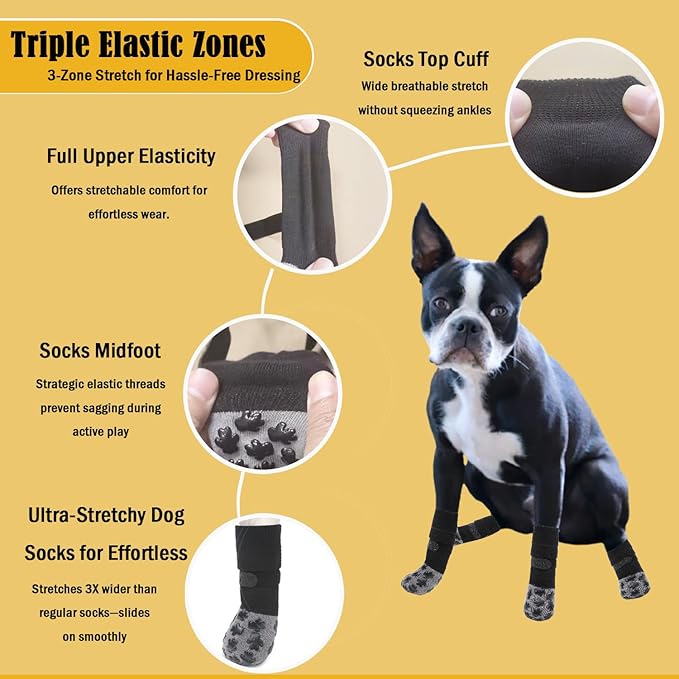 ‌VALFRID Non-Slip Dog Socks with Double Sides Grips, and Durable Dogs Grip Socks,Hardwood Floors Anti-Slip,Dog Booties for Small Medium Large Dogs L