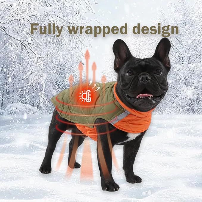 Dog Winter Coat for Large Dogs,Warm Reversible Puffer Jacket Lightweight Pet Vest Snowsuit with D-Ring,Waterproof Dog Cold Weather Coats Small to Large Breed Dogs Clothes,Green,L