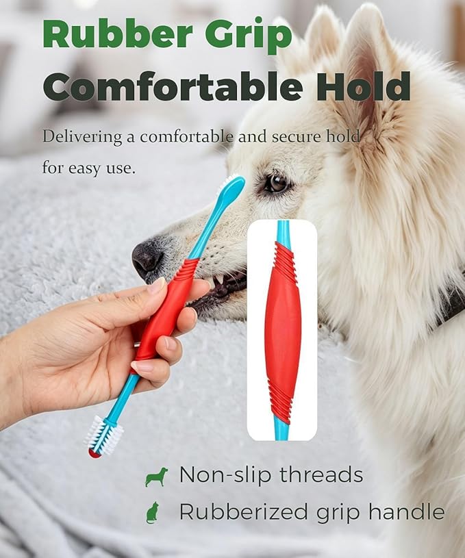 10 Pieces Pet Toothbrush Set for Medium Large Dogs, Extra Long Double-Ended Dog Toothbrush with 360° Brush, Soft Bristle Dental Care Kit with Finger Brushes, Pet Teeth Cleaning Supplies (Multicolor)