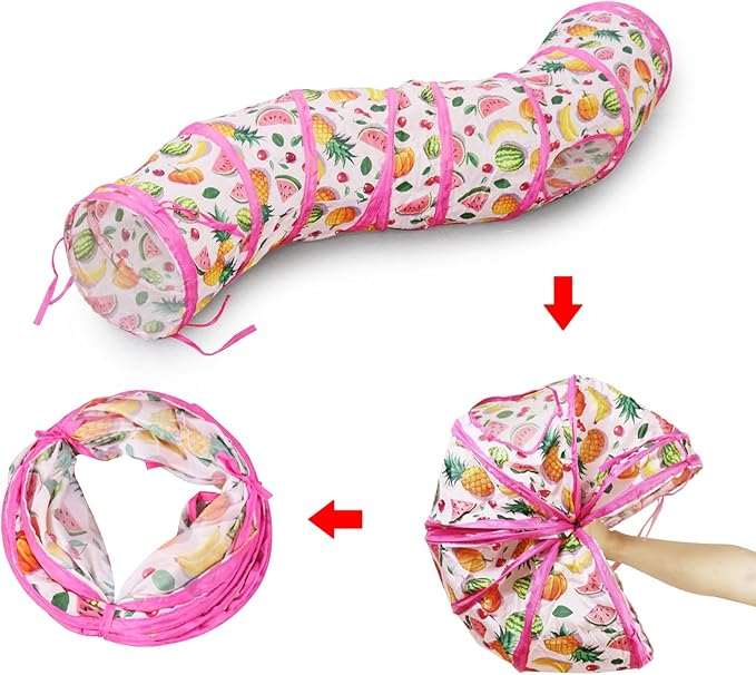 Andiker Cat Tunnel for Indoor Cats, 45" Long Rainbow Collapsible Kitten Tube with a Fun Ball and 2 Holes Cat Play Tunnel, Rabbit Tunnel for Kittens Exercising Hiding Training and Running (Pink)