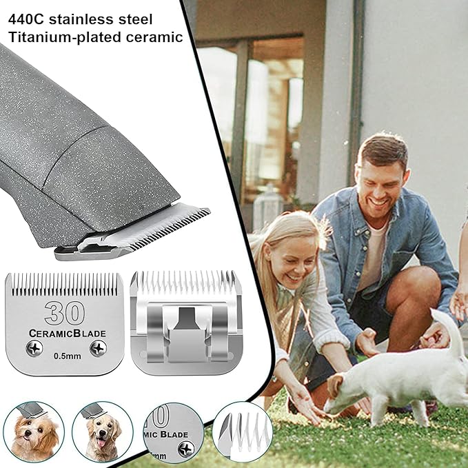 3Pack #30 Blade Dog Grooming Clipper Replacement Blades Compatible with Wahl/Oster Dog Clippers,Detachable Ceramic Blade & Stainless Steel Blade,Size-30, 1/50-Inch Cut Length (64260)