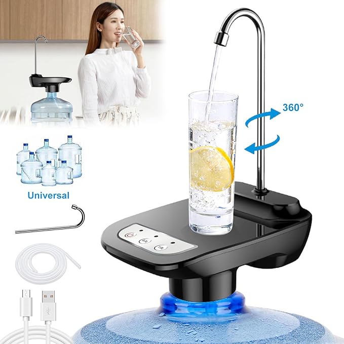 Drinking Water Dispenser Pump, Automatic Electric Drinking Water Bottle Pump for 1-5 Gallon Water Jugs, Black, KLFBALK515DS