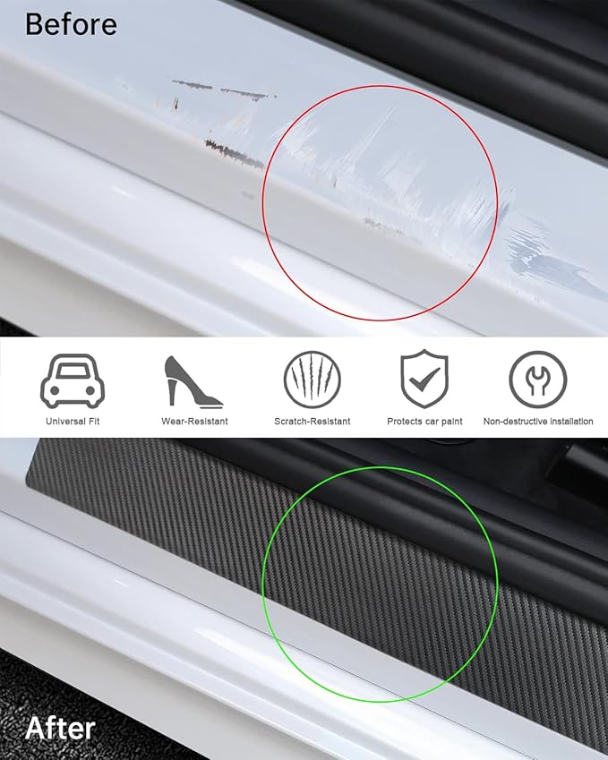 4Pcs Car Door Sill Protector, Carbon Fiber Anti-Scratch & Waterproof Stars and Stripes Front & Rear Door Sills Scratch Protection Universal Car Threshold Accessories for Cars SUV Truck