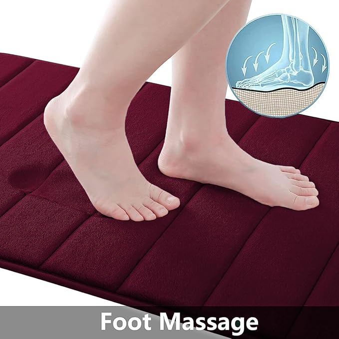 Buganda Memory Foam Bath Mat, 35.4" x 24", Ultra Soft and Non-Slip Bathroom Rugs, Water Absorbent and Machine Washable Bath Rug Runner for Bathroom, Shower, and Tub, Burgundy