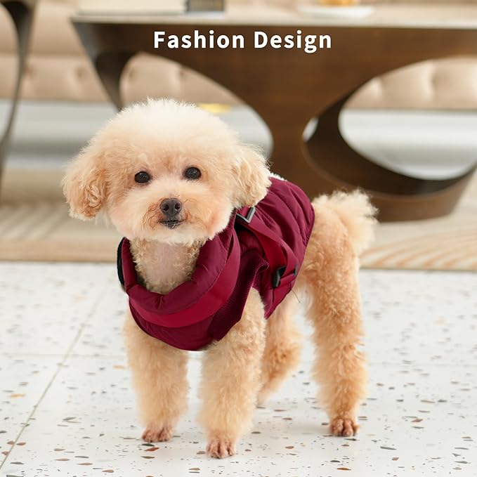 JoyDaog Dog Jacket with Harness,Fleece Lined Warm Puppy Coat for Winter,Soft Windproof Large Dog Vest,Red XXL