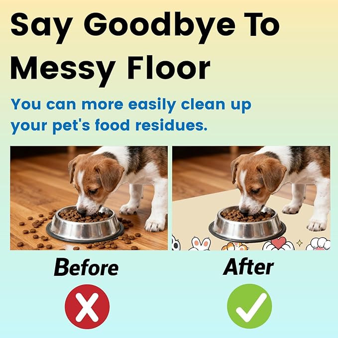 Cute Cat Food Mat 20 x 12 Inch Non Slip Design, Cat Feeding Mat Paw Print Absorbent Quick Dry Washable Rectangle Fedding Bowl Placemat Rug Protect Floors for Dogs Pets Water Area Home Use