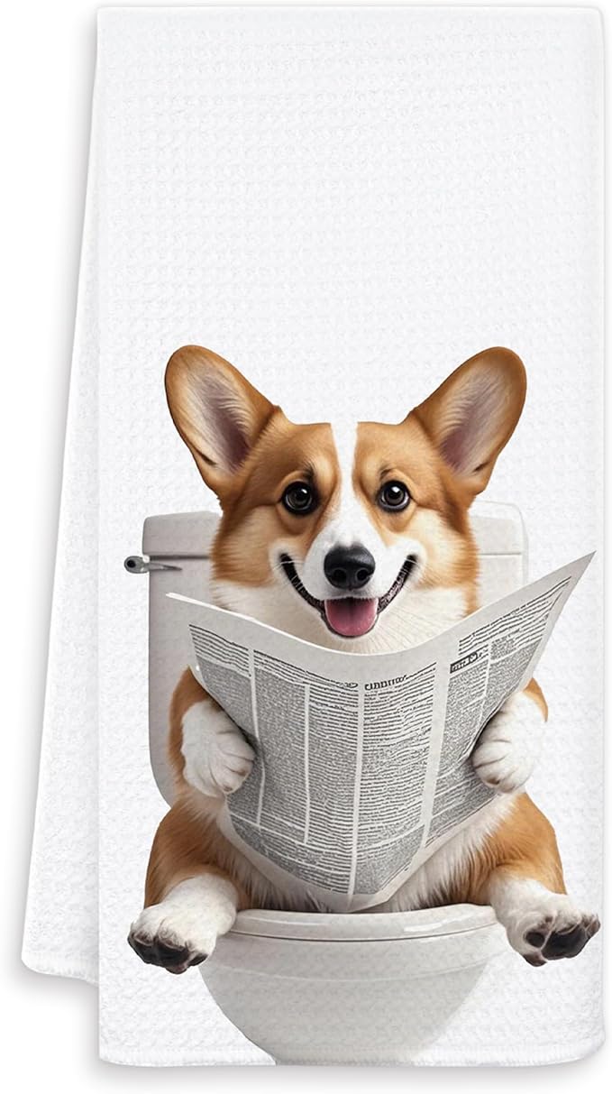 Funny Corgi Dog Hand Towels for Bathroom Washroom, Dog Bathroom Decor, Gifts for Corgi Lovers Women Men, Funny Puppy Dogs Bathrooms Hand Towels, 16x24 Inch