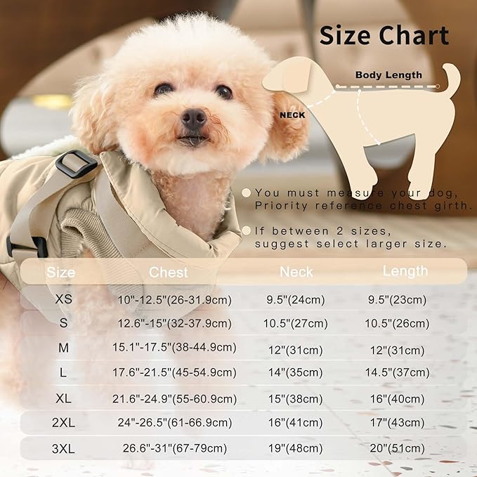 JoyDaog Dog Jacket with Harness,Fleece Lined Warm Puppy Coat for Winter,Soft Windproof Small Dog Vest,Khaki M