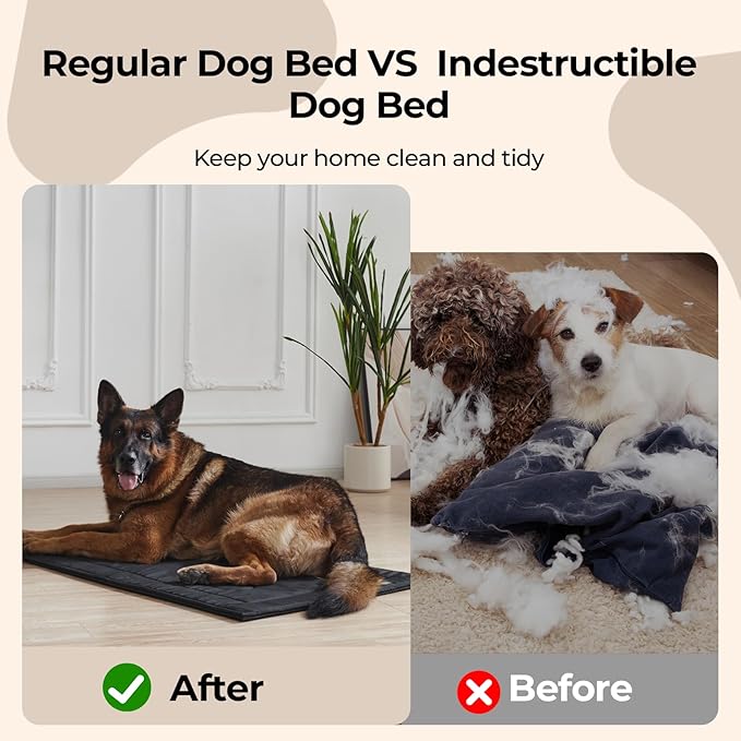 Chew Proof Dog Crate Pad - Indestructible Durable Dog Bed for Aggressive Chewers, Machine Washable & Waterproof Indoor Outdoor Tough Kennel Pad for Small Dogs (Small (18"x29"))