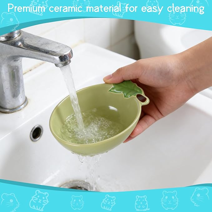Small Guinea Pig Food Bowl Cute Ceramic Hamster Water Bowl Ferret Rat Chinchilla Rabbit Feeding Dish Young Animal Feeder (Avocado Green)