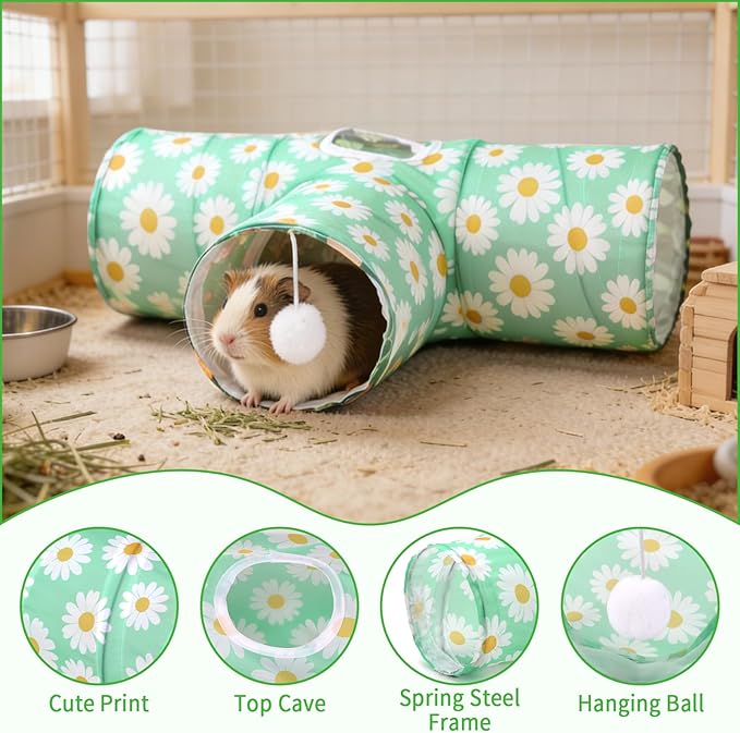 Rypet 3-Way Guinea Pig Tunnel, Collapsible Small Animal Enrichment Toy with Ball, Foldable Rabbit & Hamster Tunnel for Boredom Relief, Washable, Indoor/Outdoor Play