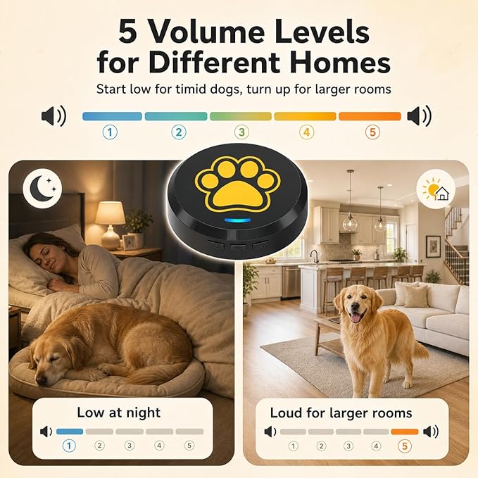 ChunHee Dog Bells to Go Outside - Bell for Dogs to Ring to Go Potty | Chew-Proof Dog Door Bell | 0-115dB Adjustable Volume & 28 Ringtones | Bells for Dog Training to Go Outside Without Barking