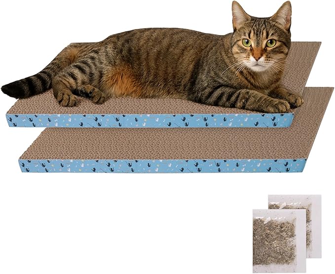 Cat Scratcher Pads, Cat Scratching Cardboard for Indoor Cats 14″Lx10.6″Wx0.6″H Dual-Side Corrugated Cats Scratching Post Reusable Supplies (2PCS)