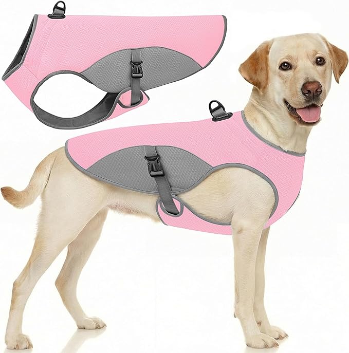 Dog Cooler Vest for Extra Large Dogs, Dog Mesh Cooling Jacket with Reflective Stripe and D Ring, Pet Cooling Vest for Beach, Hiking, Walking, Pink-2XL