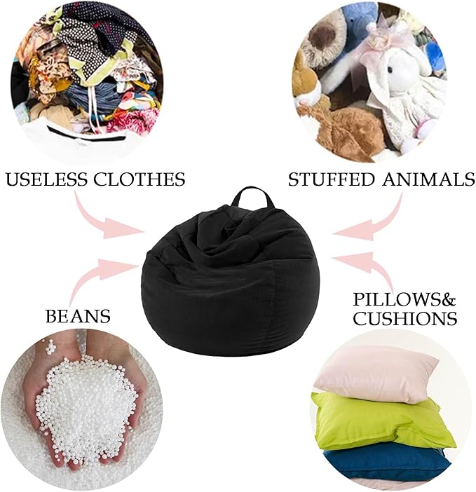 LPMOERA Stuffed Animal Storage Bean Bag Chair Cover (No Filler) For Kids and Adults.Soft Stuffable Bean Bag For Organizing Children Plush Toys or Memory Foam Taupe L for Adults