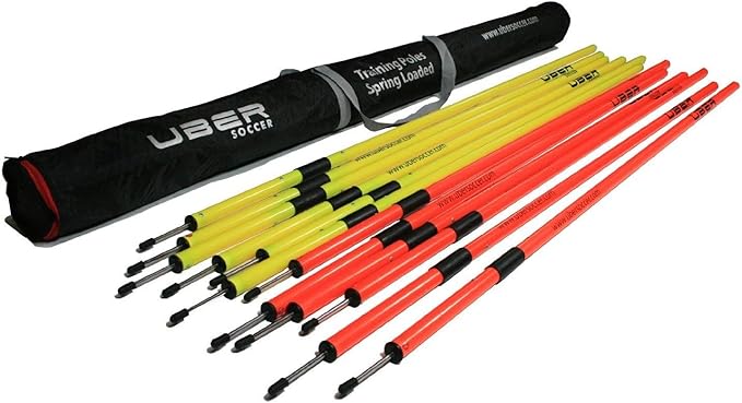 Rugged Soccer Professional Quality Speed and Agility Training Poles - Set of 12 Poles with Carrying Bag