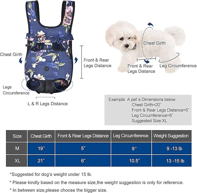 Petmolico Pet Dog Carrier Backpack,Adjustable Dog Legs-Out Front Backpack,Hands-Free Cat Pup Front Carrier Travel Bag,Easy-fit for Traveling Hiking for Dogs,(XL,Blue Daffodil)