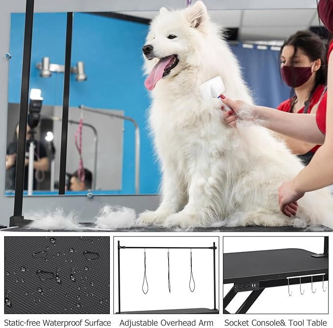47 in Electric Dog Grooming Table, Heavy Duty, Height Adjustable Professional Pet Grooming Table w/Leveling Wheels, Dog Grooming Arm, Anti Slip Tabletop & Tool Organizer/Dog Grooming Station, Black