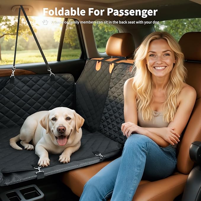 HOTEAGLE Pet Car Seat Cover with 3 Separate Hard Bottom Plates, Ideal for Car/SUV/Small Trucks, Back Seat Extender for Dogs Holds 400lbs, Black