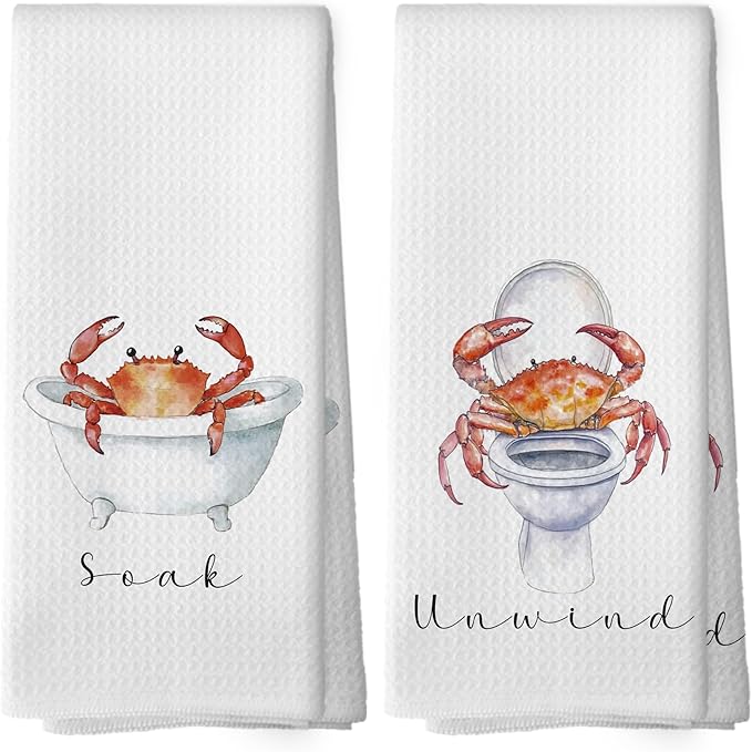 Coastal Beach Crab Hand Towels, Crab Gifts Hand Towel for Bathroom Decor, Coastal Ocean Nautical Marine Life Decorative Towels for Bathroom Washroom Toilet 16x24 Inch Set of 2
