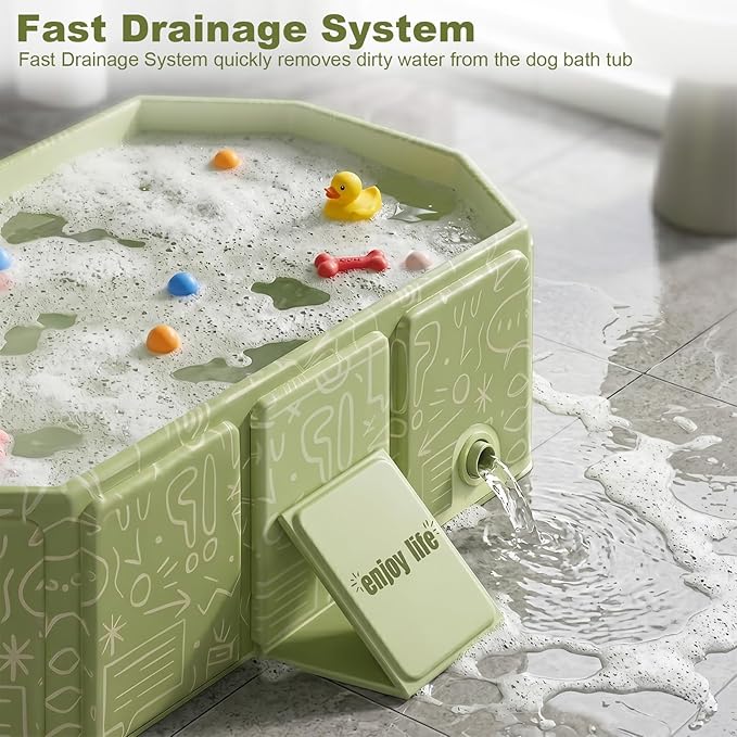 Foldable Dog Bathtub for Small to Medium Dogs & Cats, Collapsible Pet Bath Tub with Side Drain Plug, Portable Puppy Wash Tub, Rigid Panels, Fold-Flat for Carry & Storage
