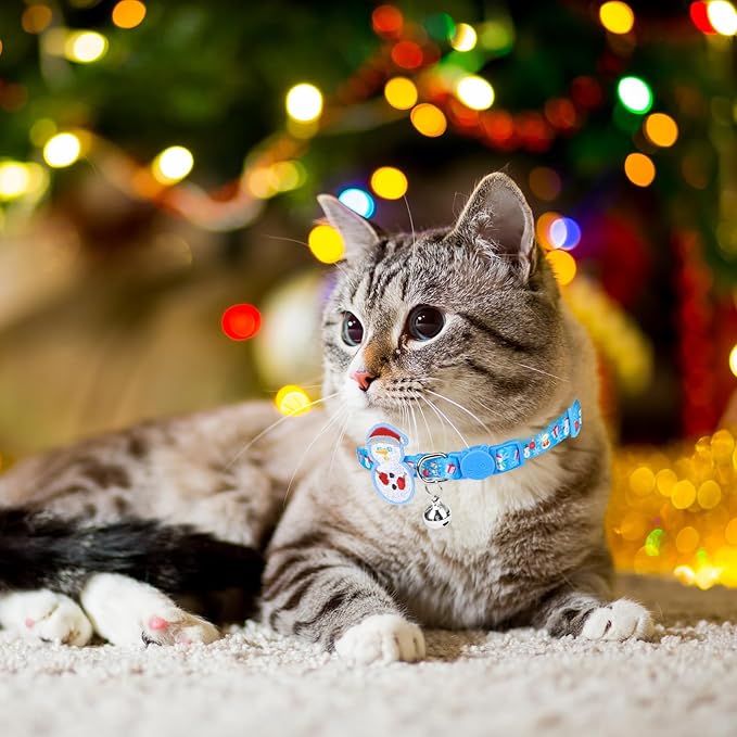 PUPTECK Cat Collar Breakaway with Bells, Kitten Collar Outfit Adjustable for Girl Boy Small Pet Puppy Bunny, Cute Costume Accessory with Safety Release Buckle (Sticker-Christmas)