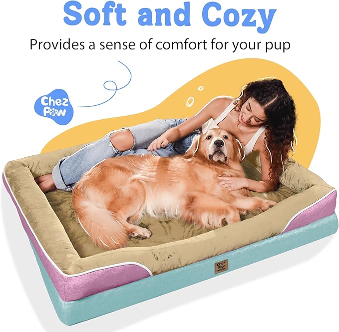 Chez Paw Extra Large Dog Bed Orthopedic - XL Orthopedic Dog Beds Waterproof Pet Couch Memory Foam Sofa Bolster with Removable Cover - 42 x 30