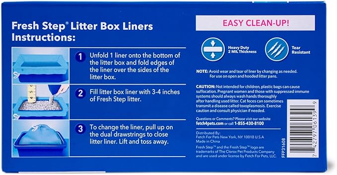 Fresh Step Drawstring Cat Litter Box Liners Scented Heavy Duty Kitty Litter Bags Large Oval or Rectangle Pans Contains Odor and Mess Easy Lift Out Cleanup 30 x 17 IN 15 Count 12 Pack