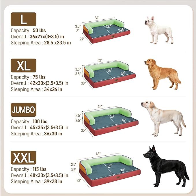 Comfort Expression Memory Foam Large Dog Bed Washable - Waterproof Orthopedic Dog Beds Pet Couch Sofa Bolster with Removable Cover Non-Slip Pet Sofa Couch, 36 x 27