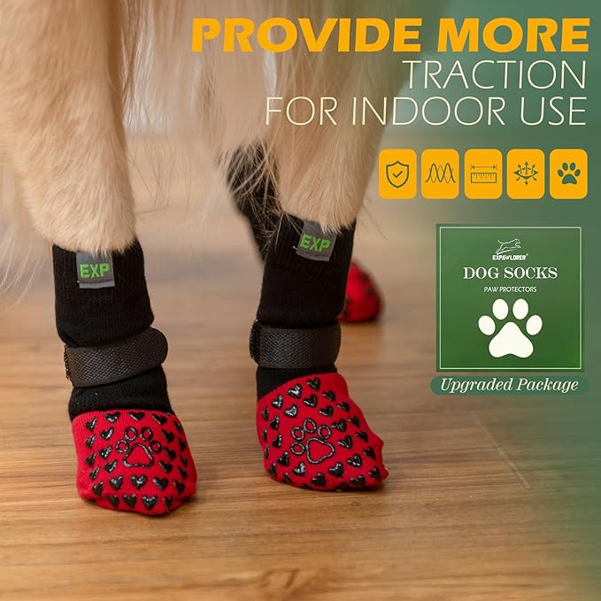 EXPAWLORER Anti Slip Dog Socks to Prevent Licking Paws - Dog Shoes for Hot Pavement, Dog Boots & Paw Protectors, Dog Booties for Hardwood Floors, Small Medium Large Senior Dogs