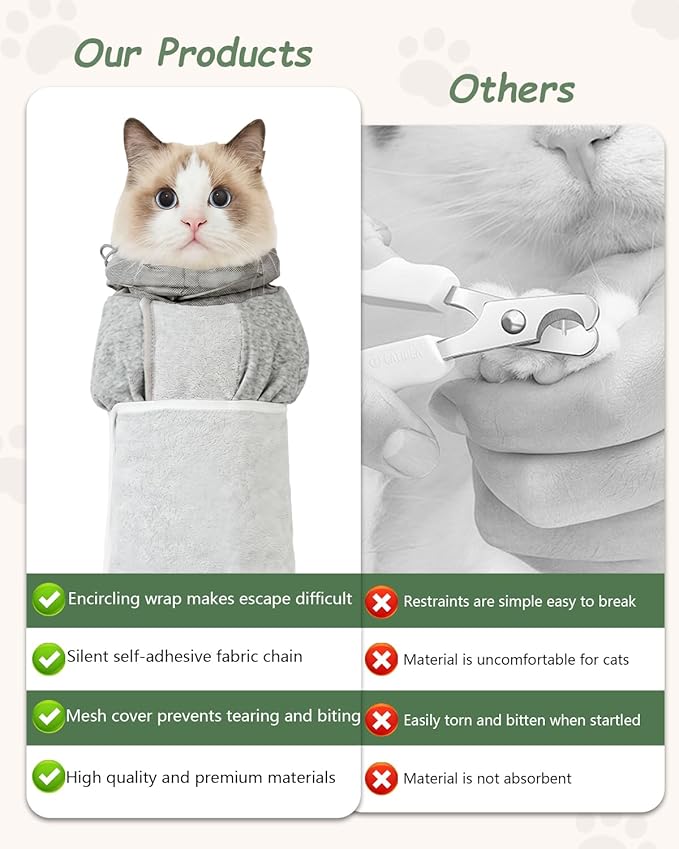 Cat Wrap Grooming Bag for Cutting Nails Washing Holder Restraint Nail Clipping Trimming Swaddle Burrito Helmet Sling Immobilizer Calm and Cozy Animal Cuts Covers Bath Hammock Bubble
