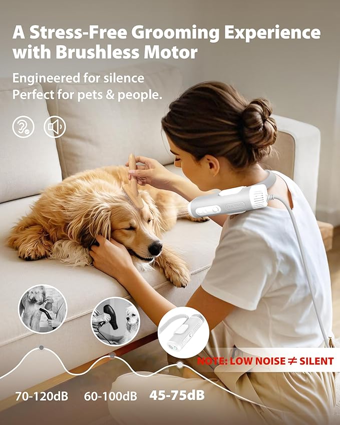 L&W BROS. Hands Free Dog Dryer – Powerful Neck Dryer for Pet Grooming for Small & Medium Dogs & Cats, Adjustable Airflow, Easy Storage, Negative Ion Technology (White)