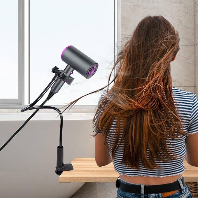 Dog Hair Dryer Holder, Black Alloy Flexible Hair Dryer Stand 360° Rotating Hands-Free Stand with Adjustable Clamp, for Pet Dog Cat Grooming (Black)