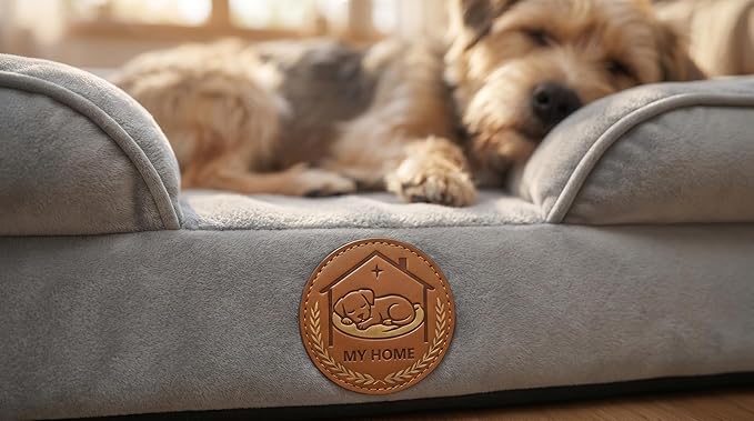 Orthopedic Dog Bed for Medium Dogs- Memory Foam Pet Bed with Cooling Support, Calming Washable Dog Bed with Soft Bolster, Removable Machine Washable Cover, Non-Slip Bottom with My Home Label
