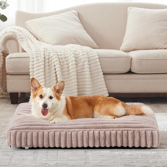 Dog Beds Large Sized Dog, Flat Pet Beds with Removable Washable Cover, Pet Mat Cute Pet Crate Bed Thick Shredded Chopped Crate Foam & Anti Slip Bottom for Indoor