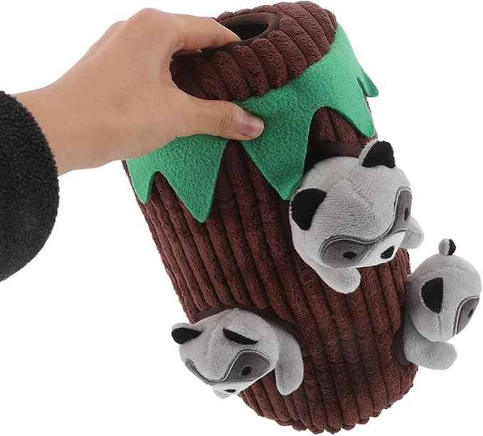 1 Set Raccoon Plush Dog Chew Toy for Small Medium Large Dogs Interactive Burrow Enrichment Toy with Squeakers Puppy Brain Teaser Puzzle for Biting