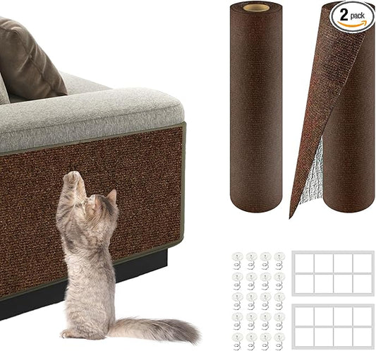 2Pack Total 78.7"x15.8" Cat Scratch Mat for Cat Couch Furniture and Wall Protector | Trimmable Self-Adhesive Carpet Climb Cat Scratcher for Covering Cat Tower and Replacement Pads (Brown)