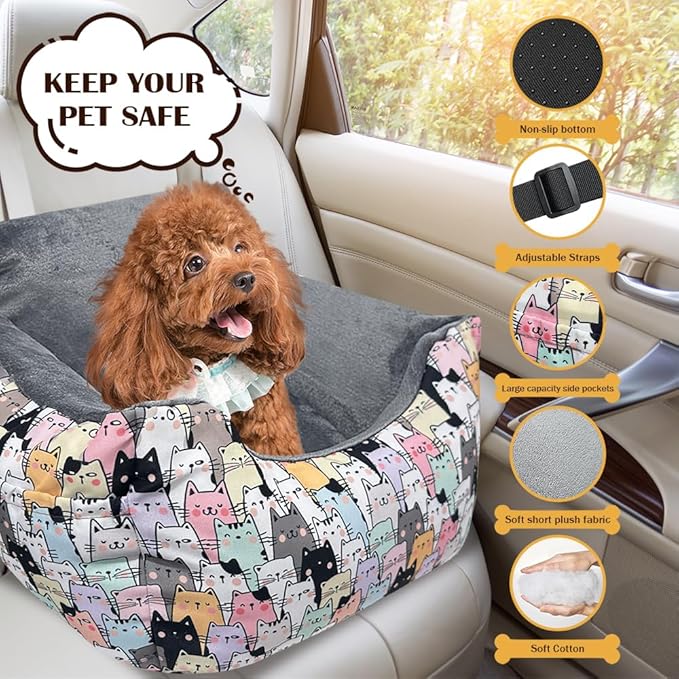 Dog Car Seats for Funny Fuzzy Pet Dogs Booster Car Seat Puppy Under 32 Lbs with Soft Plush Cushion&Washable Removable Cover