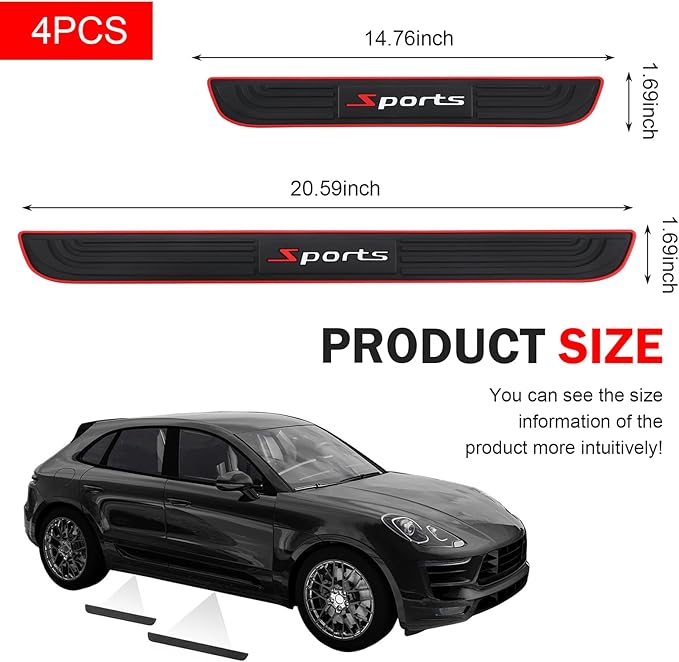 4PCS Car Door Sill Protector, Anti-Scratch Door Edge Guards Protector, Rubber Car Door Sills Scratch Protection, Universal Auto Threshold Pedal Edge Protector Strip (Sport, Width 1.69")