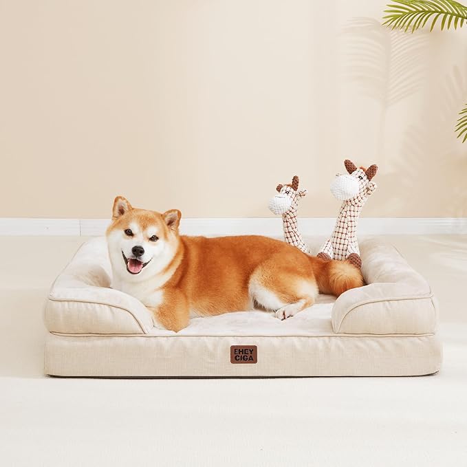 EHEYCIGA Dog Bed Cover Replacement for Medium Dog Bed, Waterproof Washable Removable Cover for Orthopedic Memory Foam Dog Sofa, Non-Slip Bottom, Beige, Cover Only