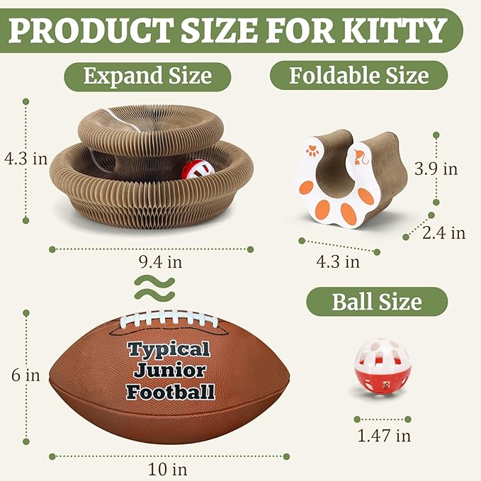Kitty Curls Cat Scratcher Toy, Magic Organ Foldable Cat Scratching Board for Indoor Cats Reduce Boredom, Interactive Toys with Bells for Kitten Play Exercise Anxiety Relief (Brown, 1 Pack)