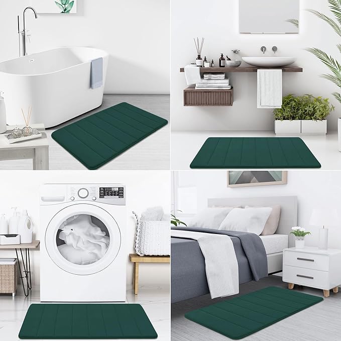 Buganda Memory Foam Bath Mat, 55" x 24", Ultra Soft and Non-Slip Bathroom Rugs, Water Absorbent and Machine Washable Bath Rug Runner for Bathroom, Shower, and Tub, Dark Green