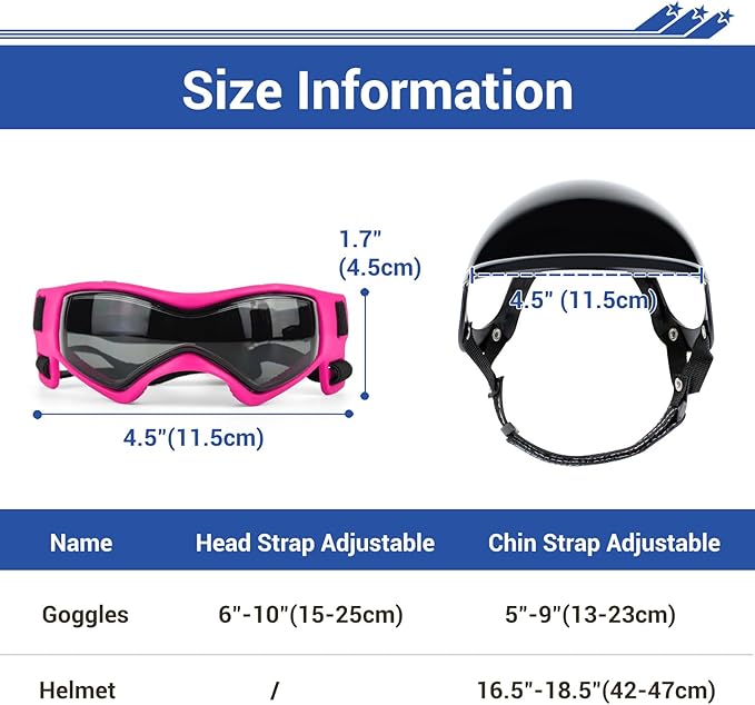 LESYPET Dog Helmet and Goggles for Small Breed, Puppy Motorcycle Helmet with Ear Holes, UV Protection Small Dog Sunglasses for Outdoor Activities/Riding/Walking