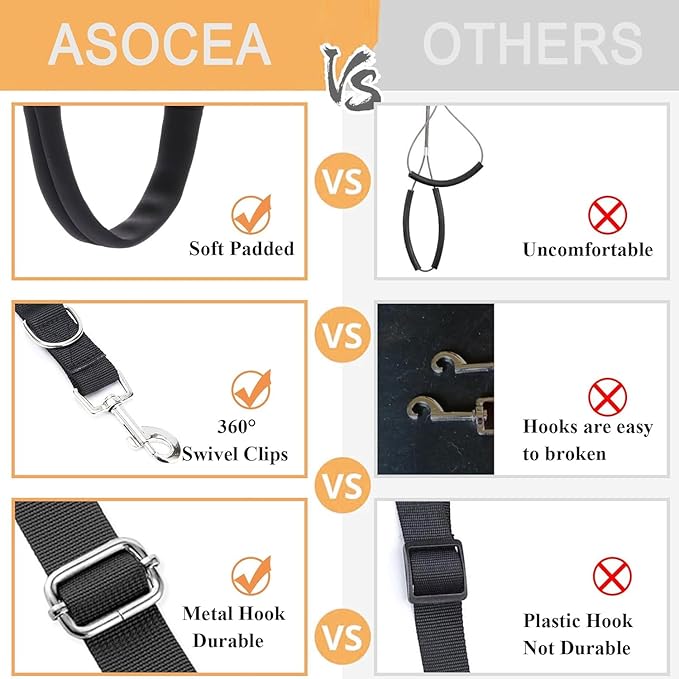 ASOCEA Dog Grooming Belly Strap Dogs Grooming Table Arm Extender Loop with D-Rings Adjustable Bathing Restraint Leash No Sit Haunch Holder for Small & Medium Dog Cat Hair Cutting Washing (Black)