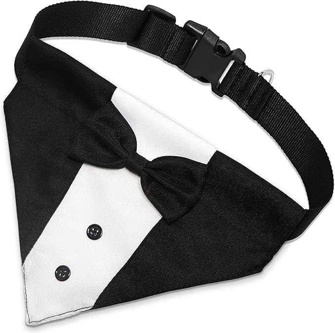 GOYOSWA Dog Tuxedo Suit Wedding Bandana Collar with Bow Tie, Adjustable Formal Dog Tux Engagement Birthday Tuxedo for Large X-Large Dogs Pets (X-Large: Neck 21"-30")