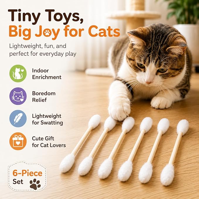 Cat Q Tip Toy with Catnip Cotton Swabs Qtip Cat Toy Pack Catnip Toys for Indoor Cats Giant Qtip Cat Toy Chew Sticks, Durable Felt Interactive