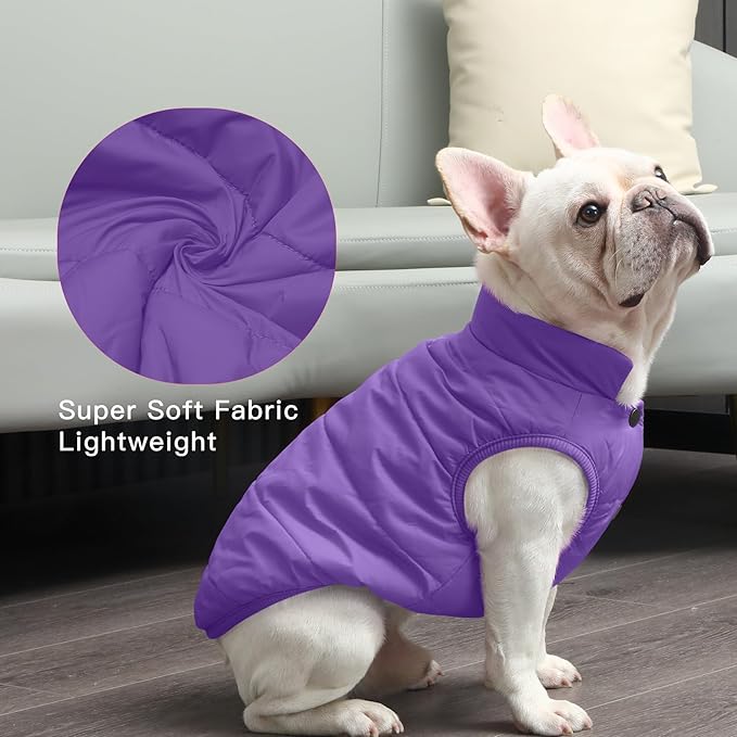 JoyDaog 2 Layers Fleece Lined Warm Dog Jacket for Puppy Winter Cold Weather,Soft Windproof Small Dog Coat,Purple S