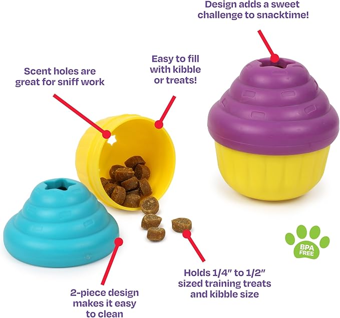 Brightkins Large Cupcake Treat Dispenser - Interactive Dog Toys, Dog Treat Dispenser Toy, Puzzle Balls for Dogs, Puppy Enrichment Toy, Food Dispensing Slow Feeder, Stimulating Pet Toys for Puppies